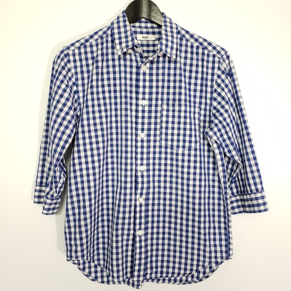 Koe Tops - Koe Blue & White Checkered Shirt, size  M